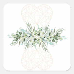 Wedding Elegant Heart Foliage Divider Tabs Square Sticker