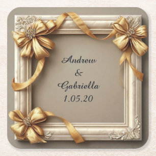 Wedding Elegant Ivory Decorative Frame Square Paper Coaster
