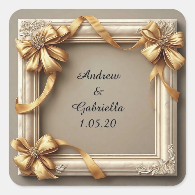 Wedding Elegant Ivory Decorative Frame Square Sticker (Front)