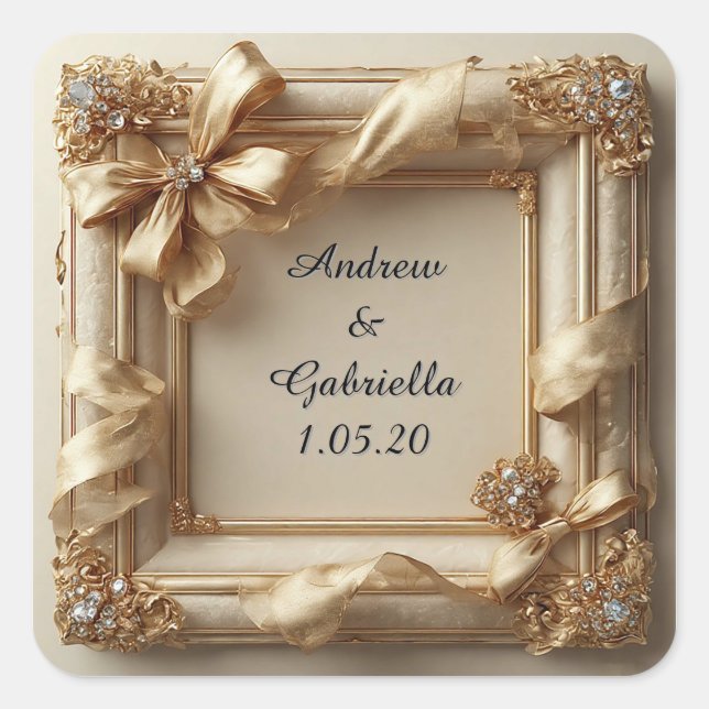 Wedding Elegant Ivory Decorative Frame Square Sticker (Front)