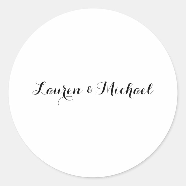 Wedding Elegant Minimalist Calligraphy Black White Classic Round Sticker (Front)
