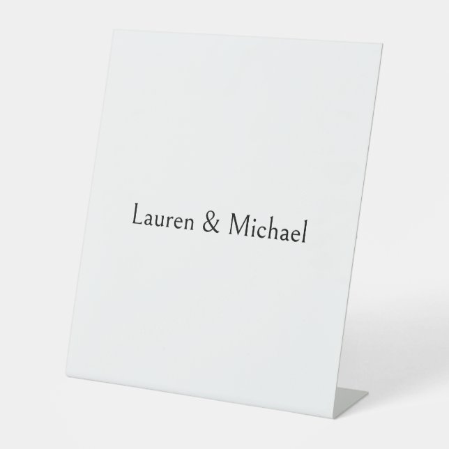 Wedding Elegant Minimalist Calligraphy Black White Pedestal Sign (Front)
