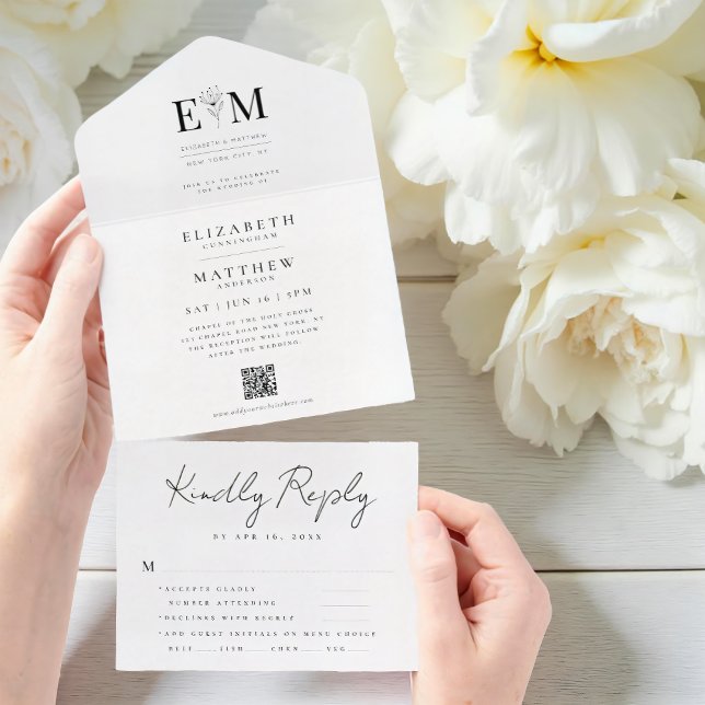 Wedding Elegant Modern Simple Chic Foliage QR Code All In One Invitation (Creator Uploaded)