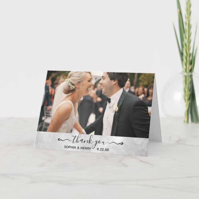 Wedding Elegant Modern Typography Photo Thank You Card (Front)