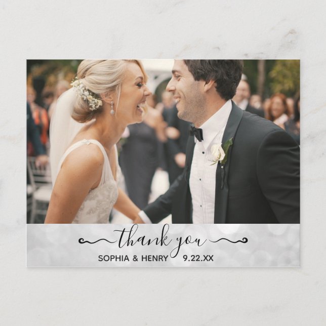 Wedding Elegant Modern Typography Photo Thank You Postcard (Front)