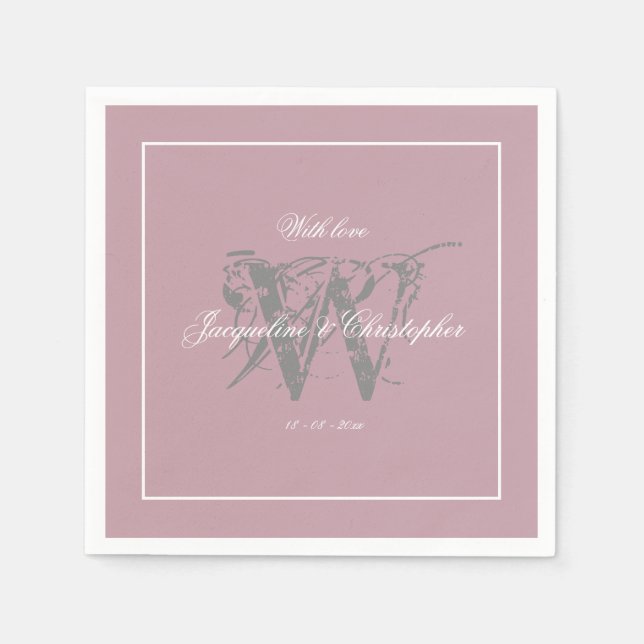 Wedding Elegant Monogram Chic Dusty Pink Paper     Napkin (Front)