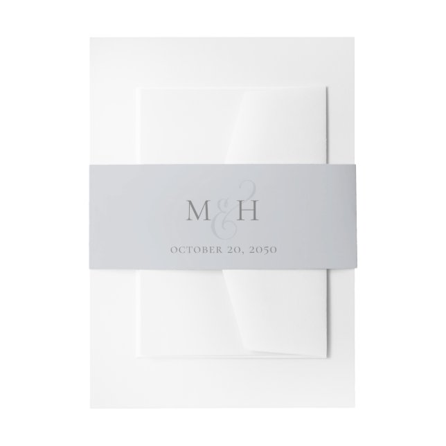 Wedding Elegant Monogram Dusty Blue Simple Invitation Belly Band (Front Example)
