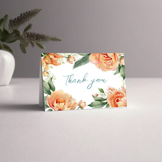 Wedding Elegant Peach Floral  Thank You Card (Peach floral thank you card. )