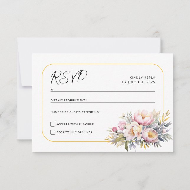 Wedding elegant pink peonies RSVP (Front)
