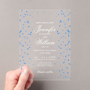 Wedding Elegant Romantic Script Blue Specks  Acrylic Invitations