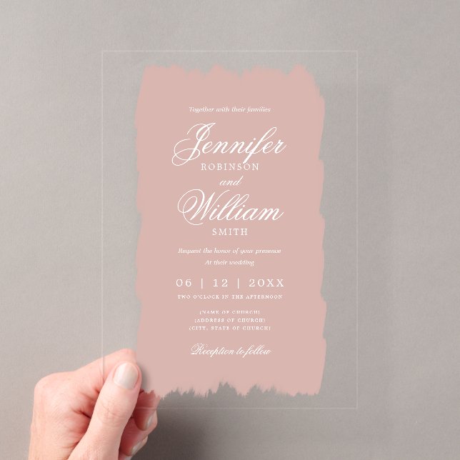 Wedding Elegant Romantic Script Blush Pink Paint Acrylic Invitations (Insitu (Handheld))