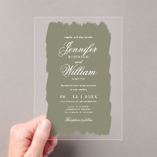 Wedding Elegant Romantic Script Sage Green Paint Acrylic Invitations
