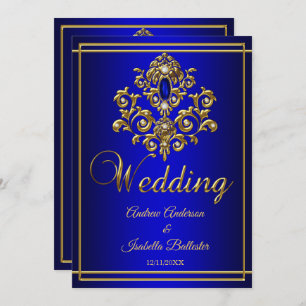 Wedding Elegant Royal Blue Gold Jewel 2 Invitation