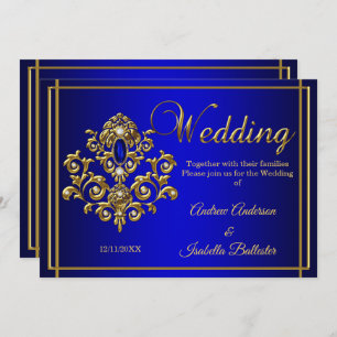 Wedding Elegant Royal Blue Gold Jewel Invitation