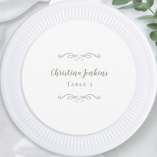 Wedding Elegant Sage Green Round Place Card