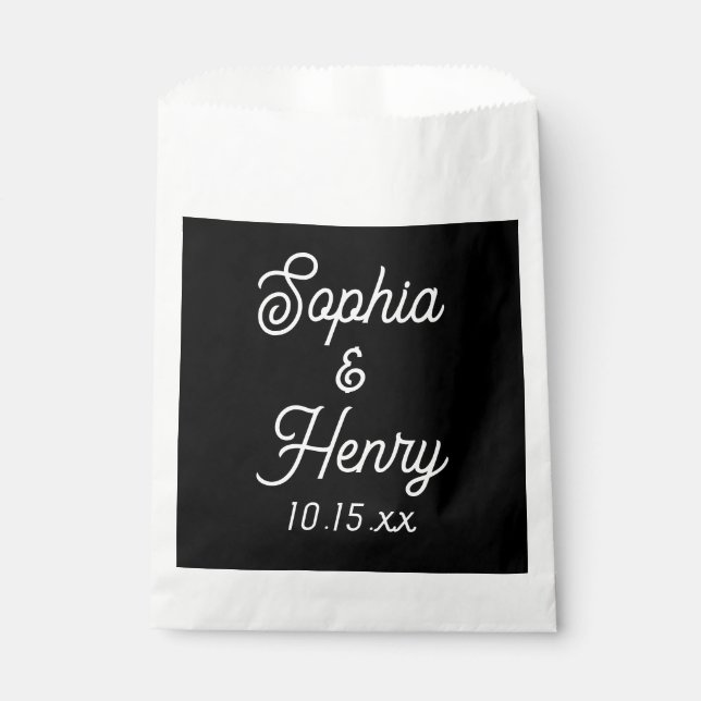 Wedding Elegant Script Black Modern Typography Favour Bags (Front)