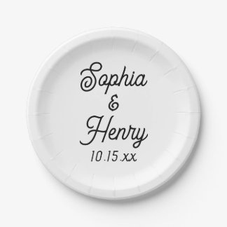 Wedding Elegant Script Black Modern Typography Paper Plate