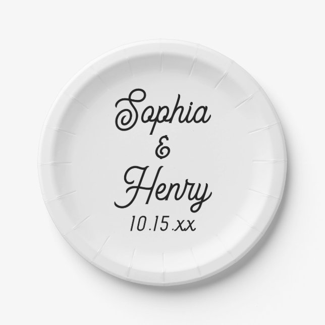 Wedding Elegant Script Black Modern Typography Paper Plate (Front)