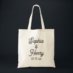 Wedding Elegant Script Black Modern Typography Tote Bag<br><div class="desc">This elegant script modern typography black and white tote bag is the perfect favour for any of your wedding events!  Personalise with the name of the bride and groom and wedding date.</div>