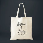 Wedding Elegant Script Black Modern Typography Tote Bag<br><div class="desc">This elegant script modern typography black and white tote bag is the perfect favour for any of your wedding events!  Personalise with the name of the bride and groom and wedding date.</div>