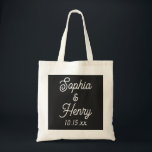Wedding Elegant Script Black Modern Typography Tote Bag<br><div class="desc">This elegant script modern typography black and white tote bag is the perfect favour for any of your wedding events!  Personalise with the name of the bride and groom and wedding date.</div>