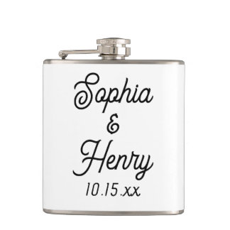 Wedding Elegant Script Black Typography Hip Flask