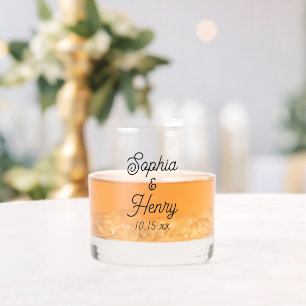 Wedding Elegant Script Black Typography Whiskey Glass