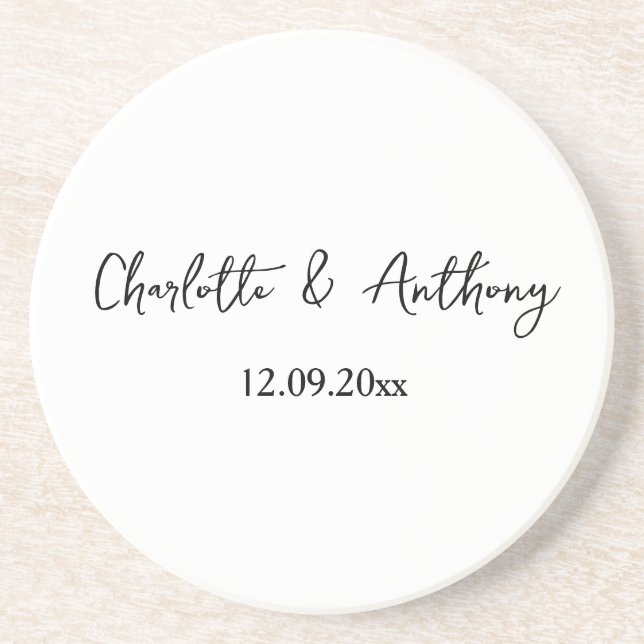 Wedding Elegant Script Creative Black White Coaster (Front)