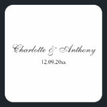 Wedding Elegant Script Creative Black White Square Sticker<br><div class="desc">This template can be customised to meet all professional occupations.</div>