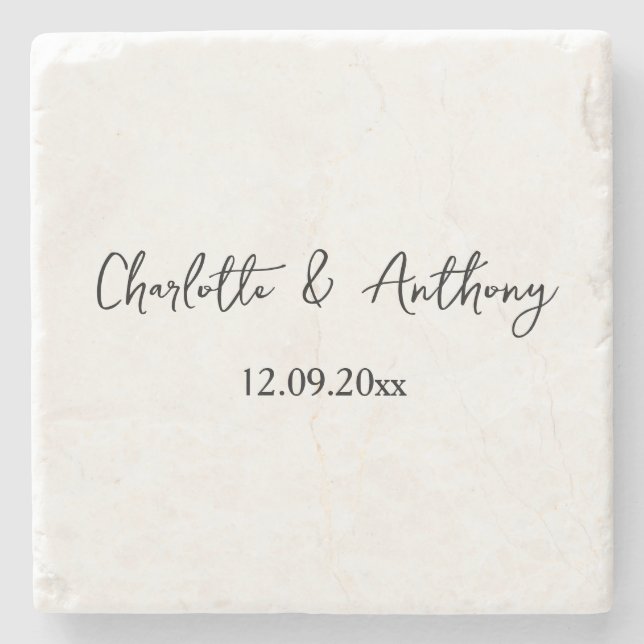 Wedding Elegant Script Creative Black White Stone Coaster (Front)