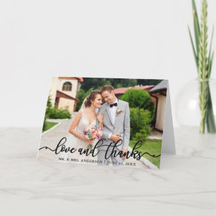 Wedding Elegant Script Love and Thanks Photo Fold Thank You Card