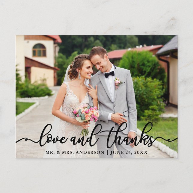 Wedding Elegant Script Love and Thanks Photo Postcard (Front)