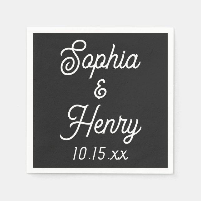 Wedding Elegant Script Modern Typography Black Napkin (Front)