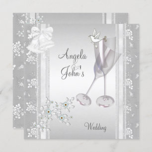 Wedding Elegant Silver White Lace Floral Invitation