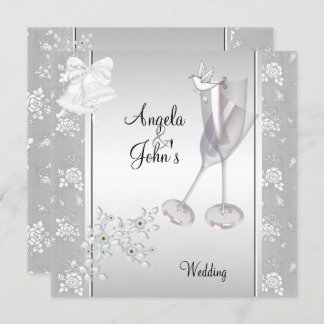 Wedding Elegant Silver White Lace Floral Invitation