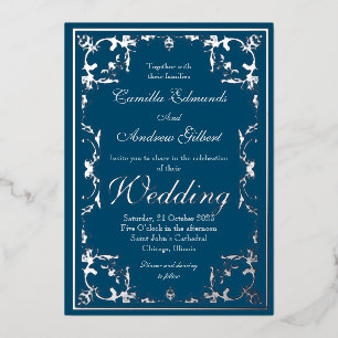 Wedding Elegant Teal Silver Ornate FLourish Border