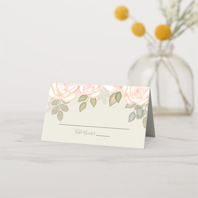 Wedding Elegant Watercolor Floral Table Number Place Card (Front)