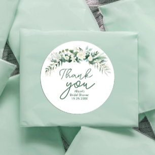 Wedding Elegant Watercolor Greenery Floral  Classic Round Sticker
