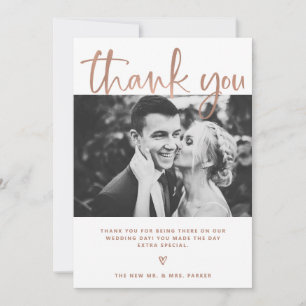 Wedding Elegant White and Rose Gold with Photos Thank You Card