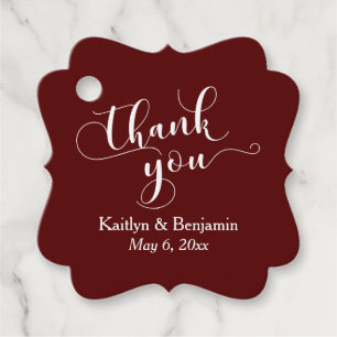 Wedding Elegant White on Burgundy Thank You Favour Tags