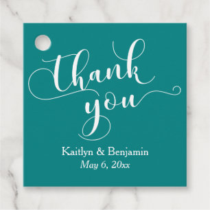 Wedding Elegant White on Teal Thank You Favour Tags