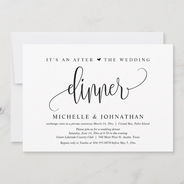 Wedding Elopement, an After The wedding Dinner Invitation (Front)