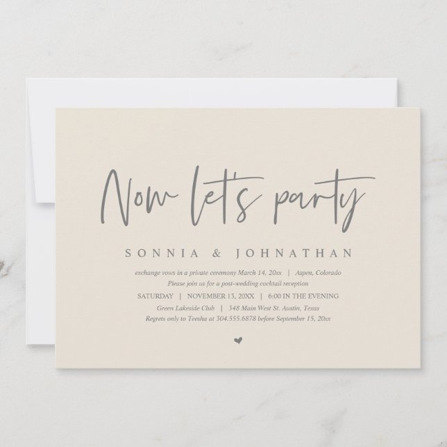 Wedding Elopement Celebration, Now let's party Invitation (Front)