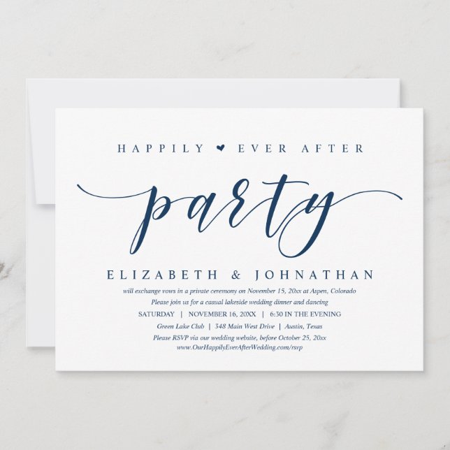 Wedding Elopement Dinner, Happily Ever After Party Invitation (Front)