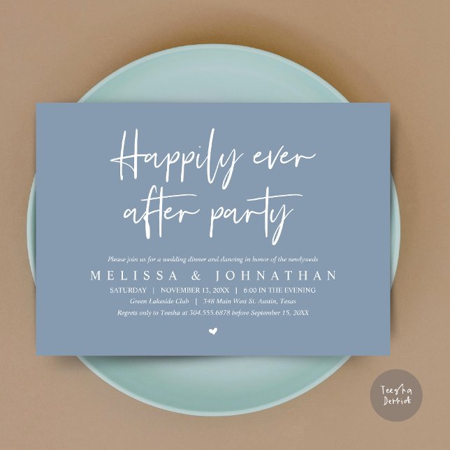 Wedding Elopement Dinner, Happily Ever after Party Invitation (Wedding Elopement Dinner, Happily Ever after Party Invitation Card, PDF, in Dusty Blue)