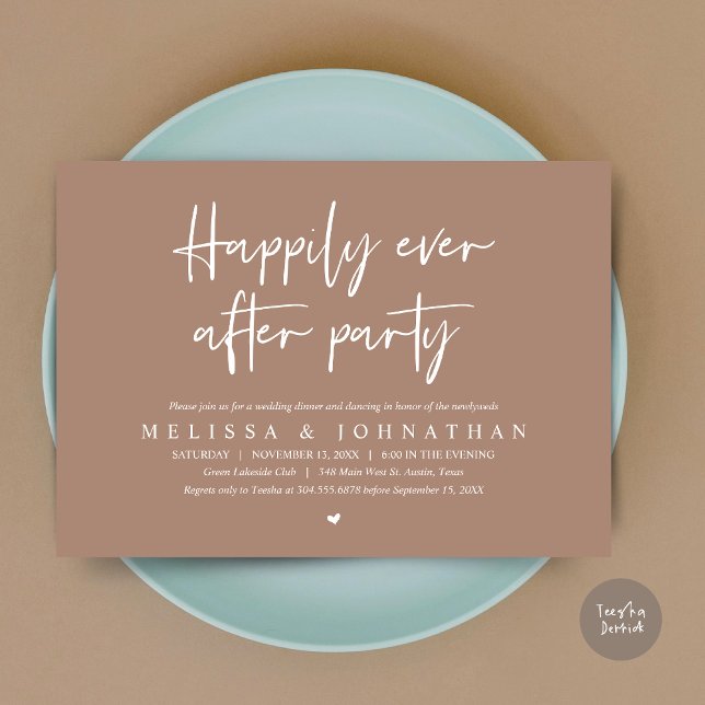 Wedding Elopement Dinner, Happily Ever after Party Invitation (Wedding Elopement Dinner, Happily Ever after Party Invitation Card, PDF, in Taupe)