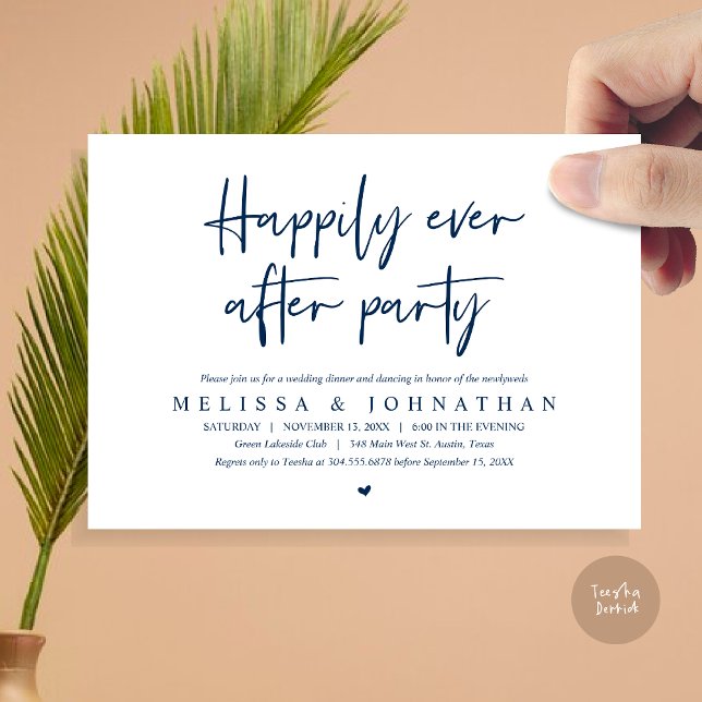 Wedding Elopement Dinner, Happily Ever after Party Invitation (Wedding Elopement Dinner, Happily Ever after Party Invitation Card, PDF, in Navy Blue)