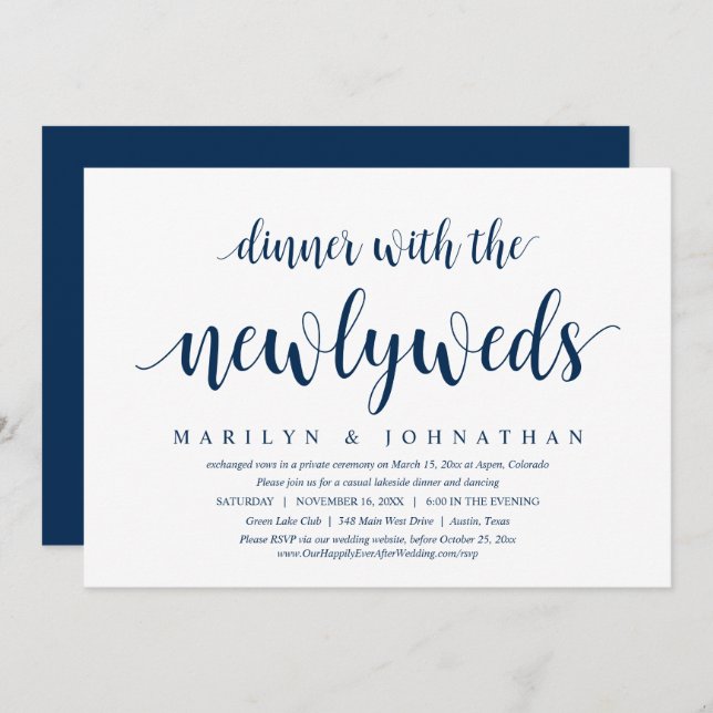 Wedding Elopement, Dinner With The Newlyweds  Invitation (Front/Back)