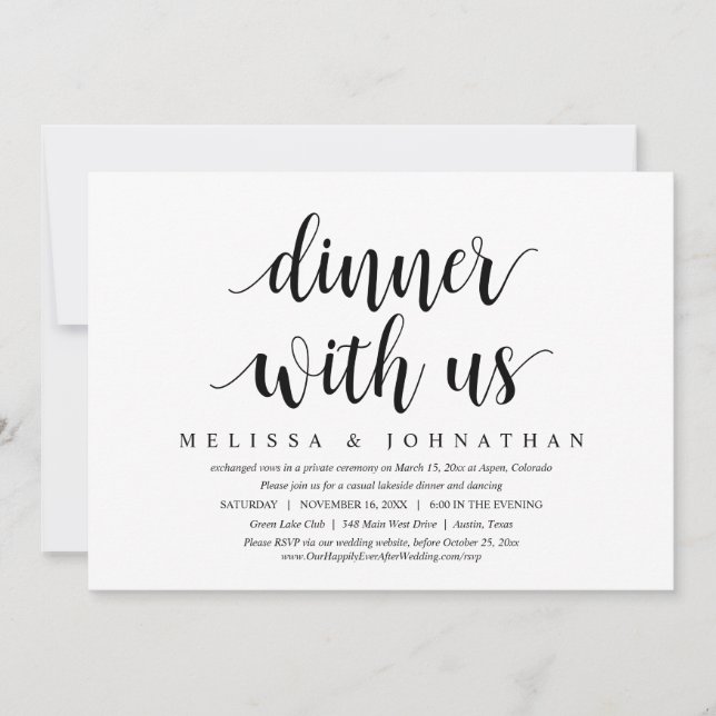 Wedding Elopement, Dinner With The Newlyweds Invitation (Front)