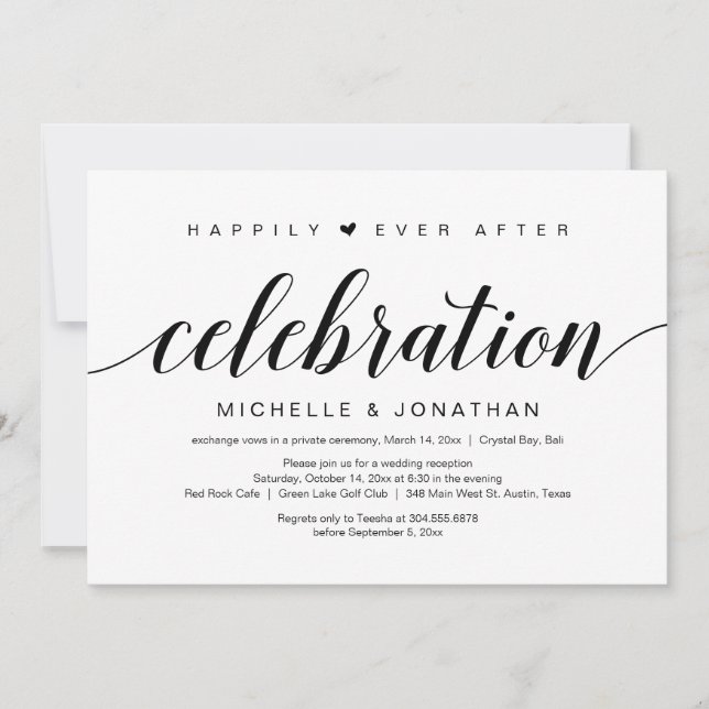 Wedding Elopement, Elegant Black Script Invitation (Front)